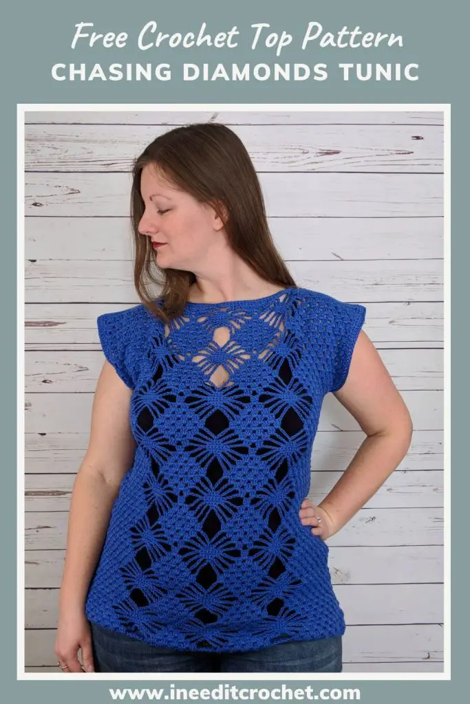Link to Pin the Free Crochet Top Pattern - Chasing Diamonds Tunic on Pinterest. 