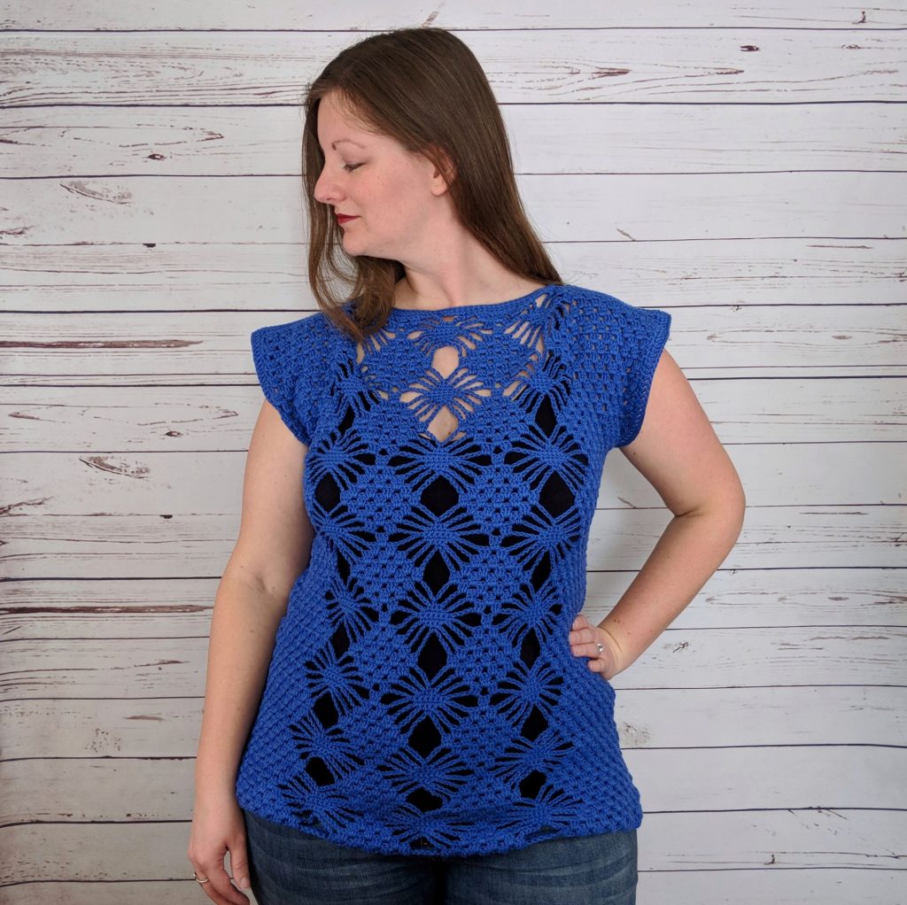 Stylized photo of Free Crochet Top Pattern - Chasing Diamonds Tunic.