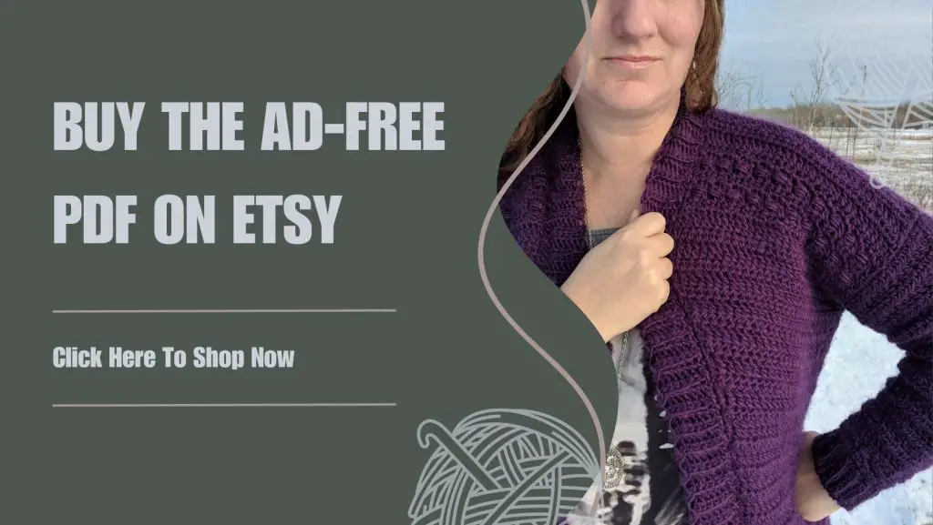 Link to buy the Free Crochet Cardigan Pattern - Boxed Baubles on Etsy. 