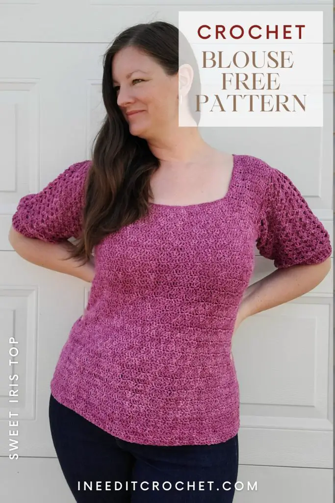 Link to pin the Sweet Iris free crochet top pattern pdf on Pinterest. 