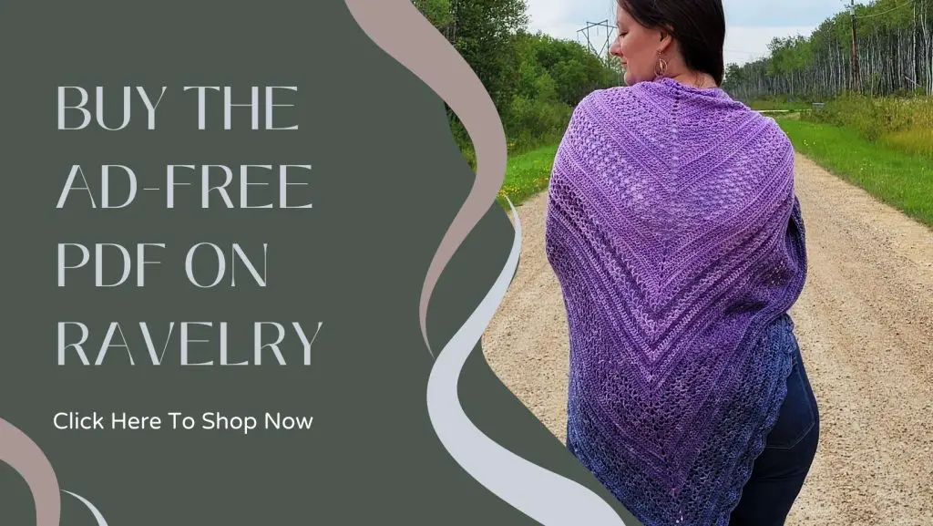 Link to purchase the Free Crochet Shawl Pattern - All About That Drape shawl on Ravelry. 