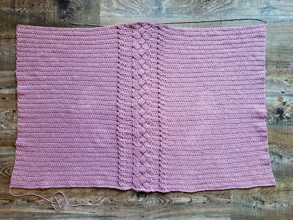  Picture of the completed rectangle for the Free Crochet Shrug Pattern - Cozy Cabled