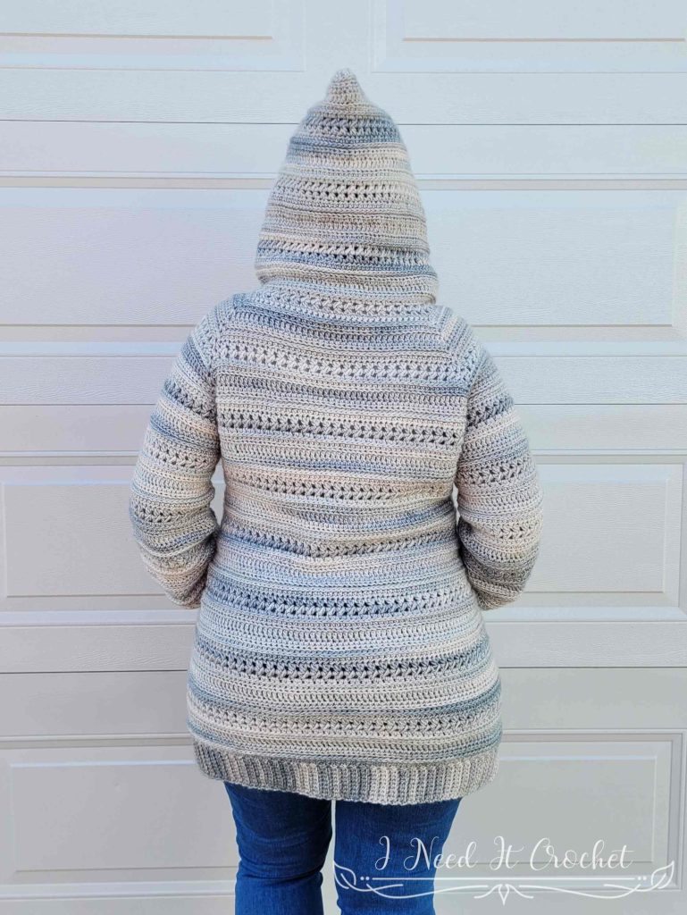 Stylized photo of the Free Crochet Cardigan Pattern - Trailhead Cardigan