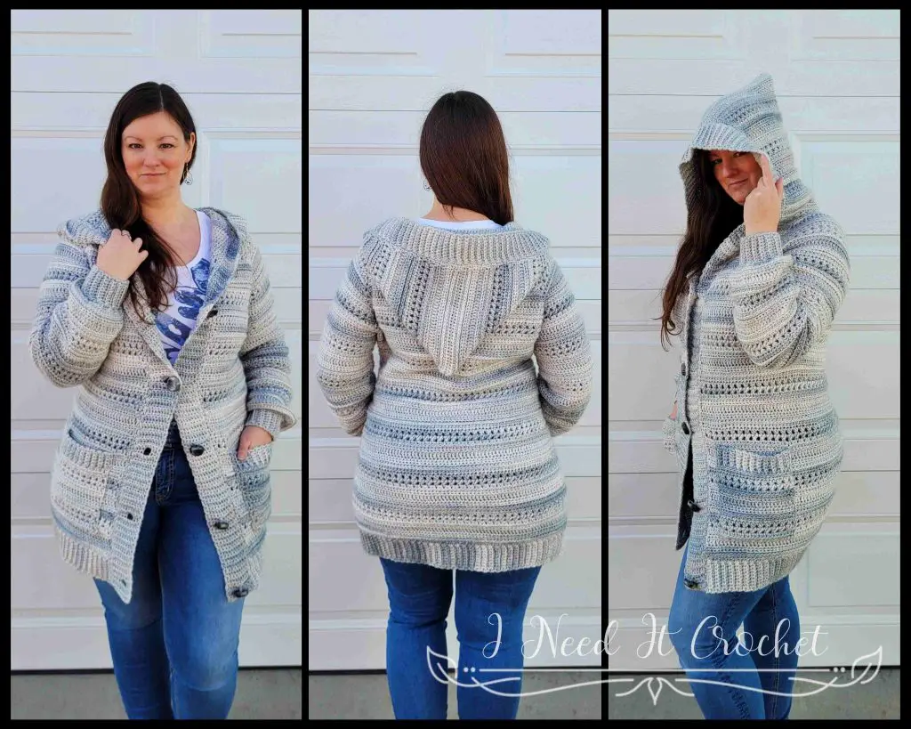 Stylized photo of the Free Crochet Cardigan Pattern - Trailhead Cardigan