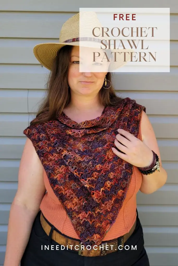 Link to pin the Free Crochet Shawl Pattern - Corvus Bandana Shawl on Pinterest. 