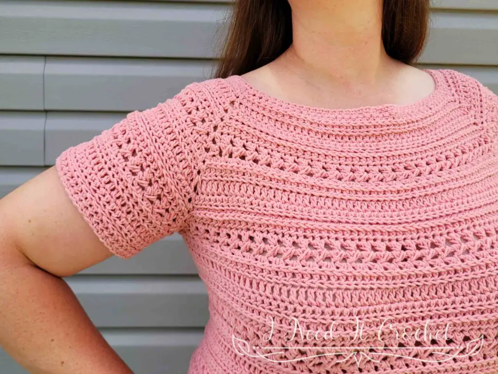 Stylized photo of the Free Crochet Top Pattern - Trailhead. 