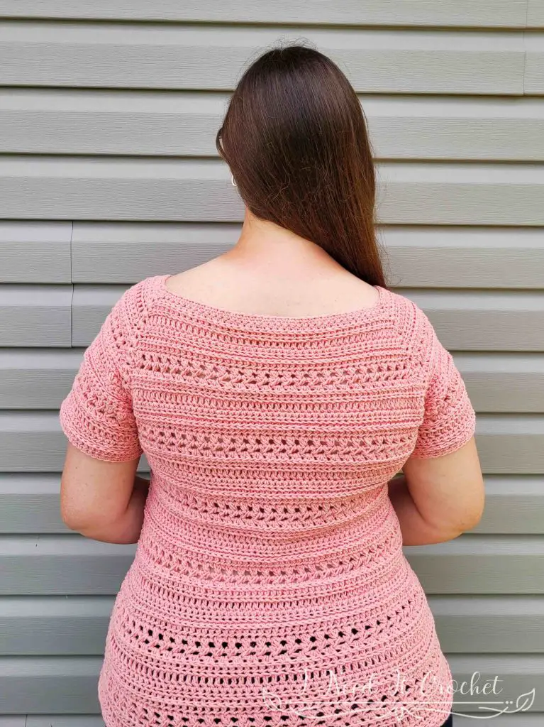 Stylized photo of the Free Crochet Top Pattern - Trailhead. 