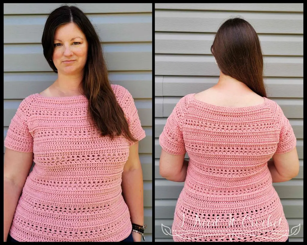 Stylized photo of the Free Crochet Top Pattern - Trailhead. 