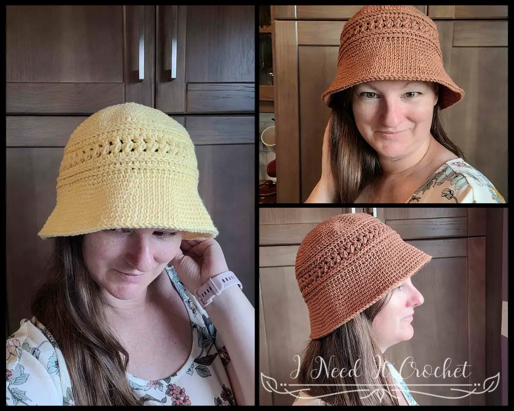 Stylized photo of the Free Crochet Bucket Hat Pattern - Trailhead.