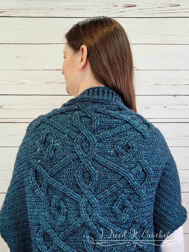 Stylized photo of Free Crochet Shrug Pattern - Sorcha Shrug. 