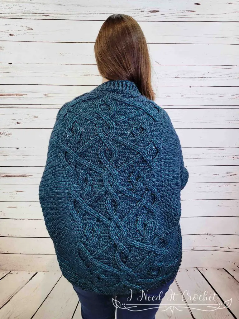 Stylized photo of Free Crochet Shrug Pattern - Sorcha Shrug. 