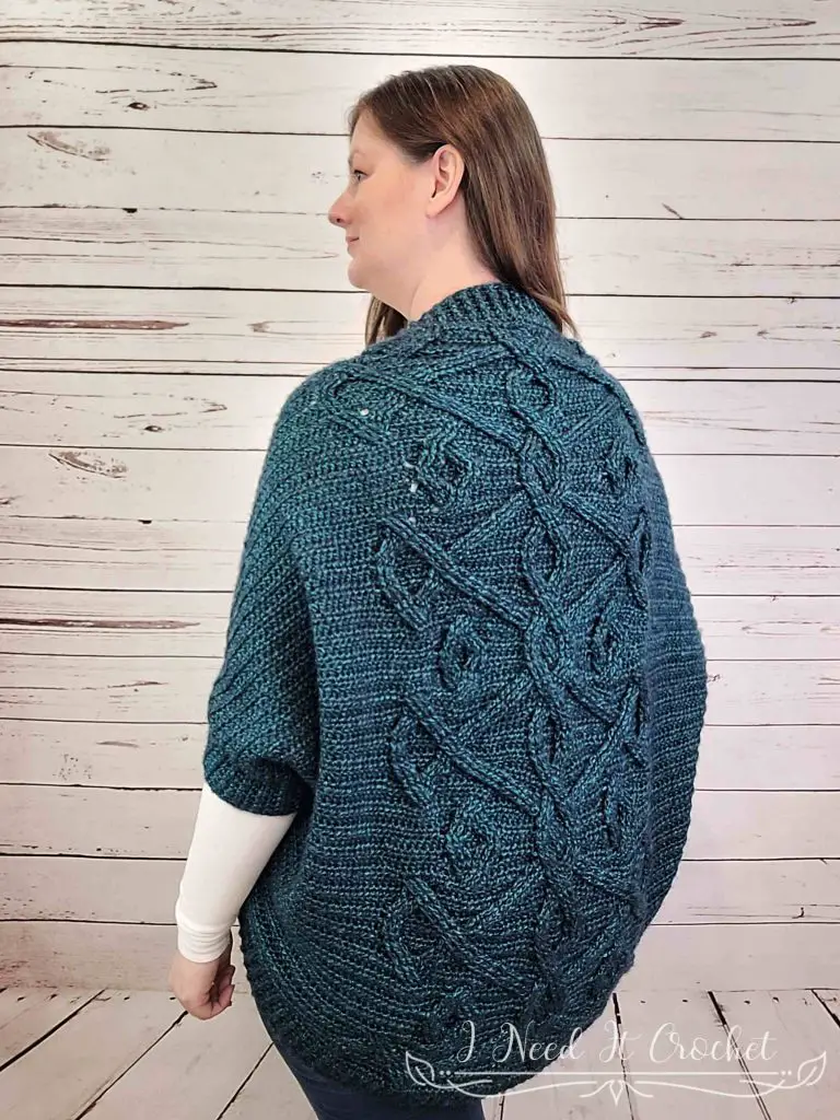 Stylized photo of Free Crochet Shrug Pattern - Sorcha Shrug. 