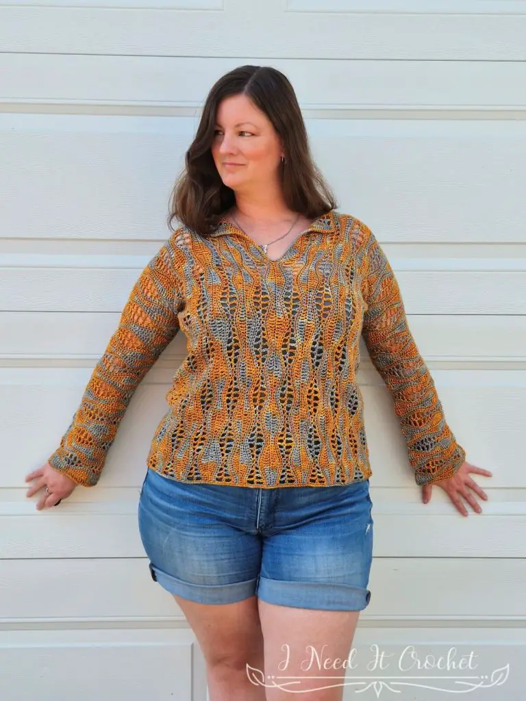 Styled summer outfit featuring the completed Europa Top
