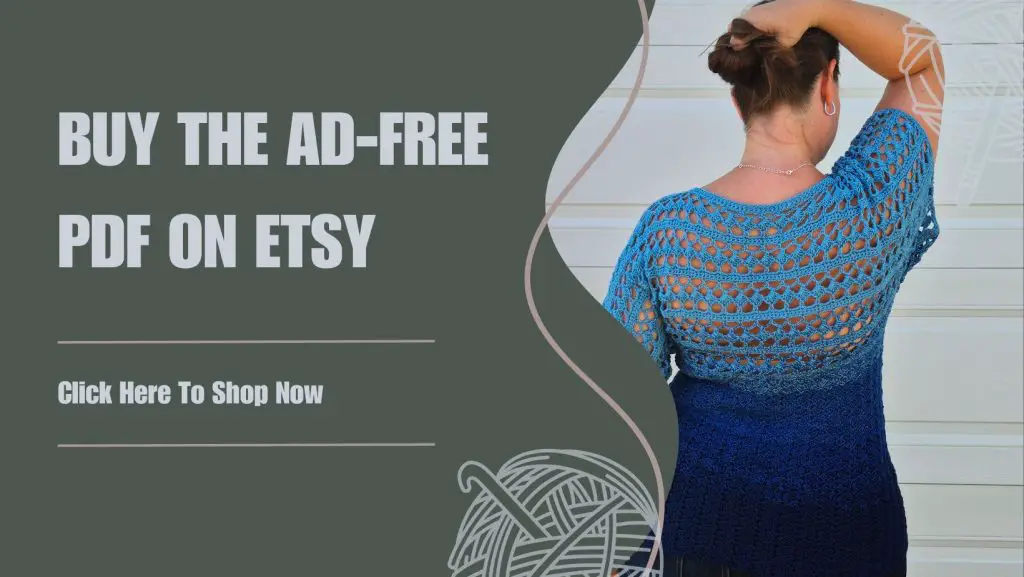 Link to buy the Slightly Slanted Blouse crochet pattern on Etsy.