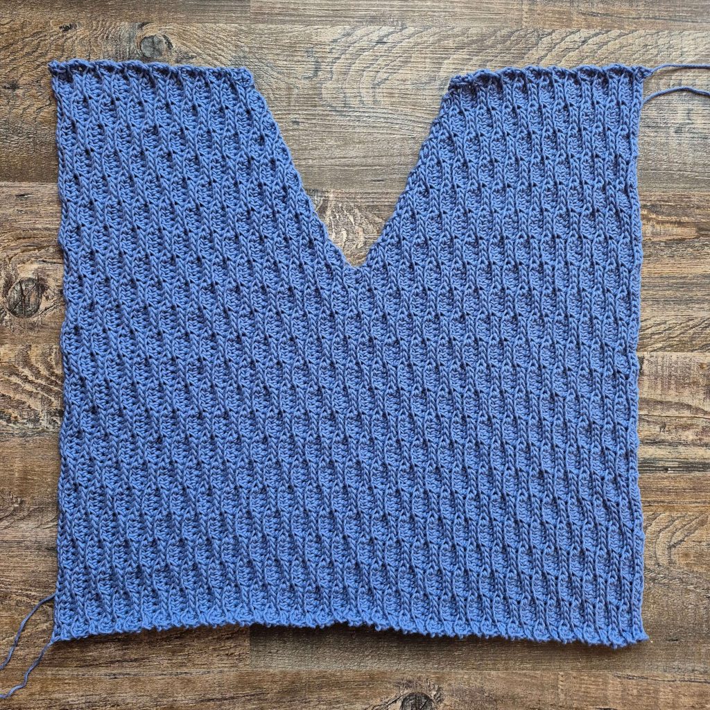 Front Panel: The same dimensions as the back panel, but with a V cut out of the top for the neckline.