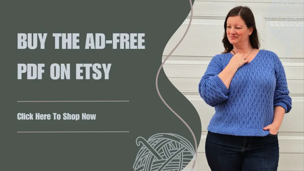 Link to purchase a downloadable pdf of the Free Crochet Sweater Pattern: The Dulcis Pullover on Etsy.