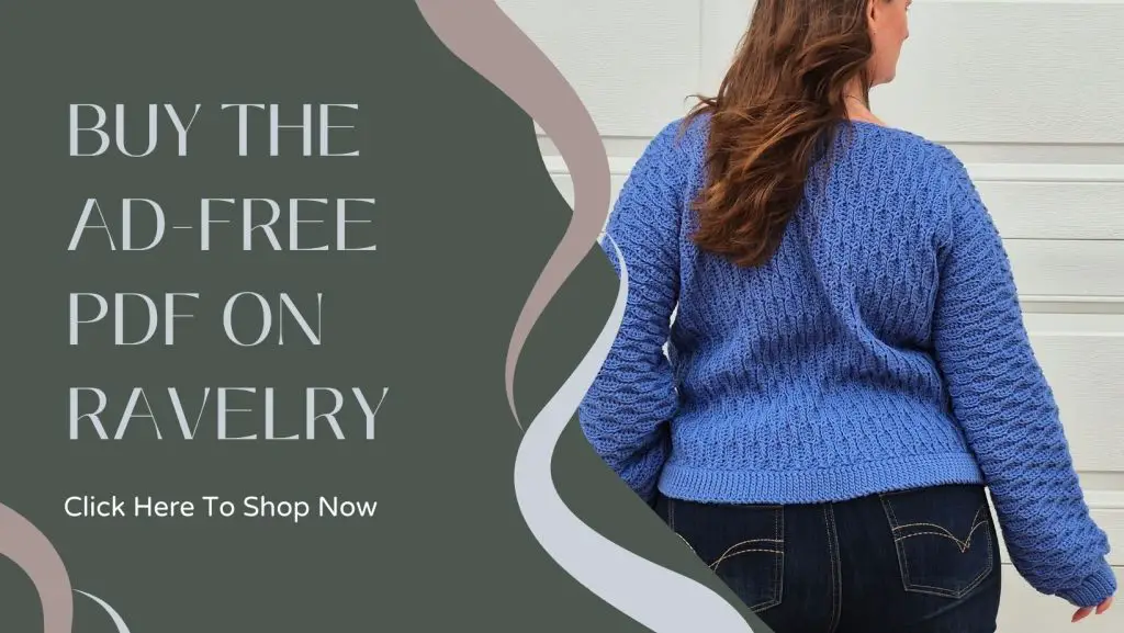 Link to purchase a downloadable pdf of the Free Crochet Sweater Pattern: The Dulcis Pullover on Ravelry.